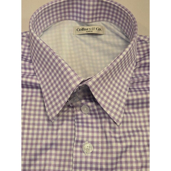 NWOT Collars & Co Mens L Shirt Bundle Purple Gingham + Solid White Read - Picture 5 of 13